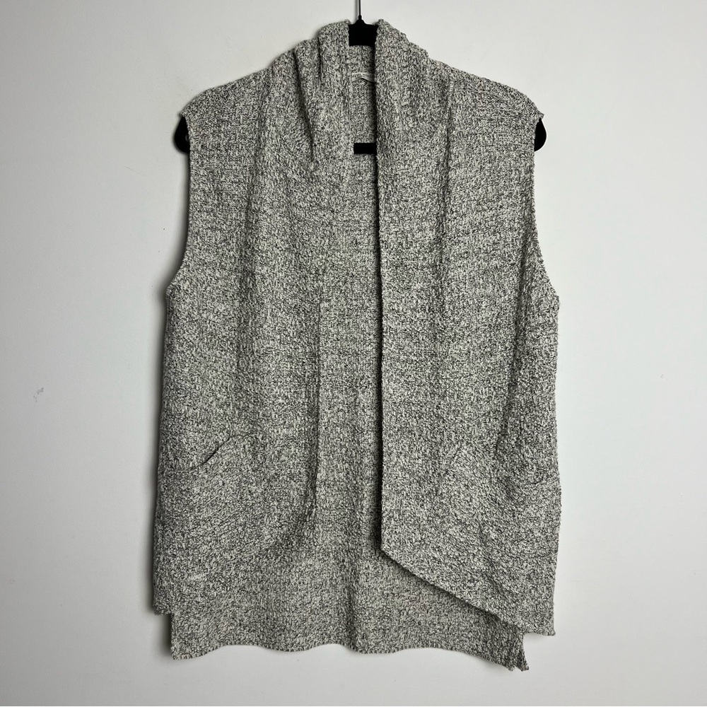 Margaret Winters Black Marled Crunch Knit Open Drapey Sweater Cardigan Vest Sz S